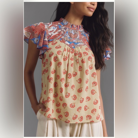 Anthropologie Farm Rio Ruffle-Sleeve Printed Blouse - Picture 3 of 7